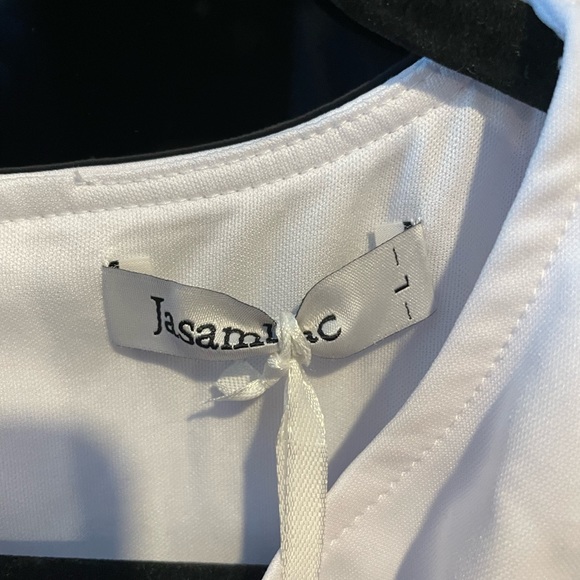 JASAMBAC Women's Bodycon Pencil Dress Swiss Dot Lantern Sleeve Work Dresses with - Picture 5 of 6